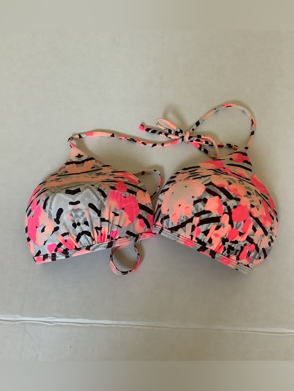 OP Ocean Pacific Neon Pink Abstract Triangle Bikini Top XL